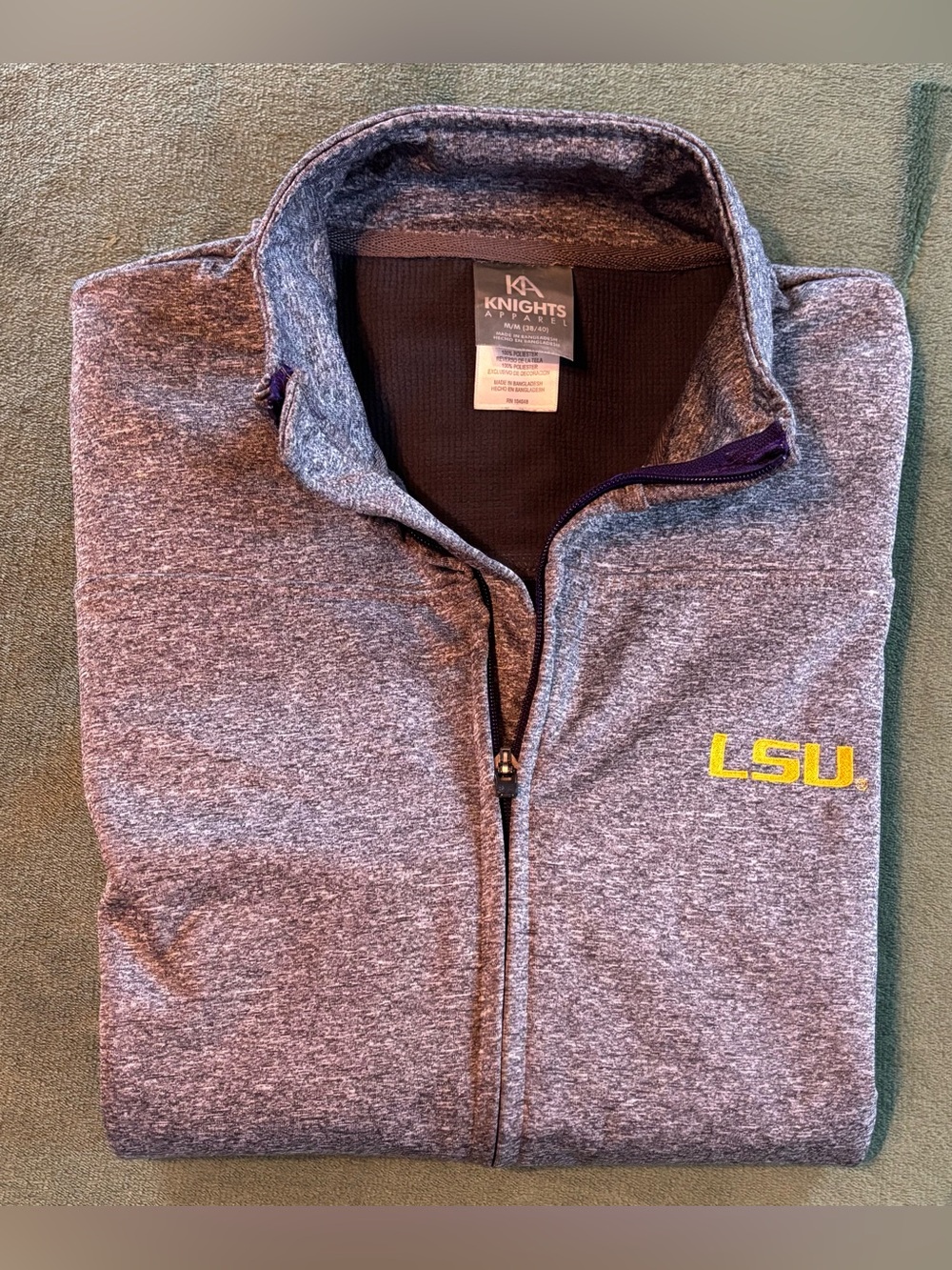 Knights Apparel Gray Quarter-Zip Pullover with Yellow LSU Logo, Size: M (6573)